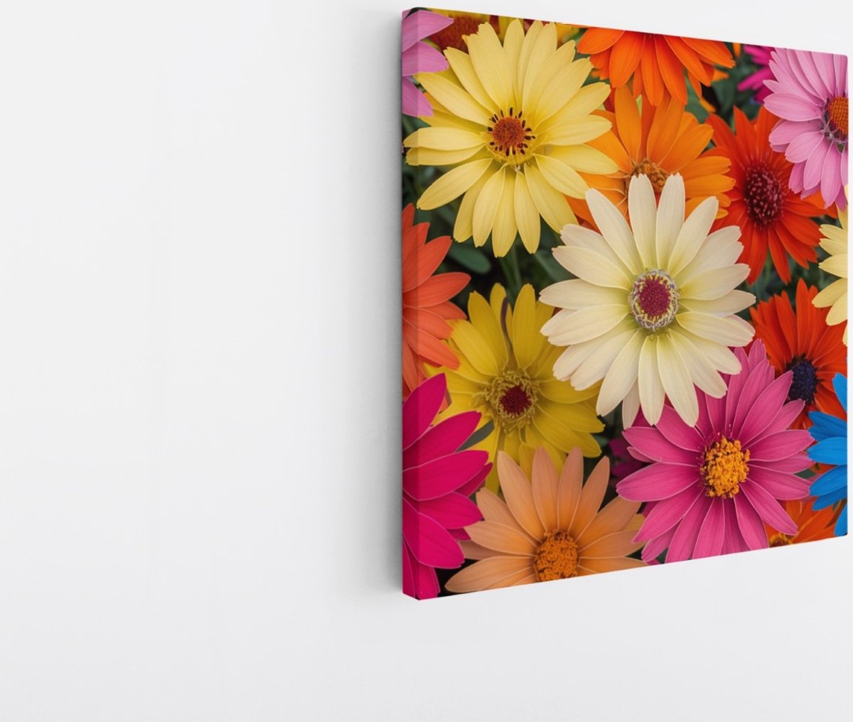 Saammp Canvas Schilderij - Kleurrijke Bloemen Close-Up - Natuur - Abstract - 100x100 - Foto op canvas - Wanddecoratie - Muurdecoratie Woonkamer - Kantoor Decoratie Multicolor