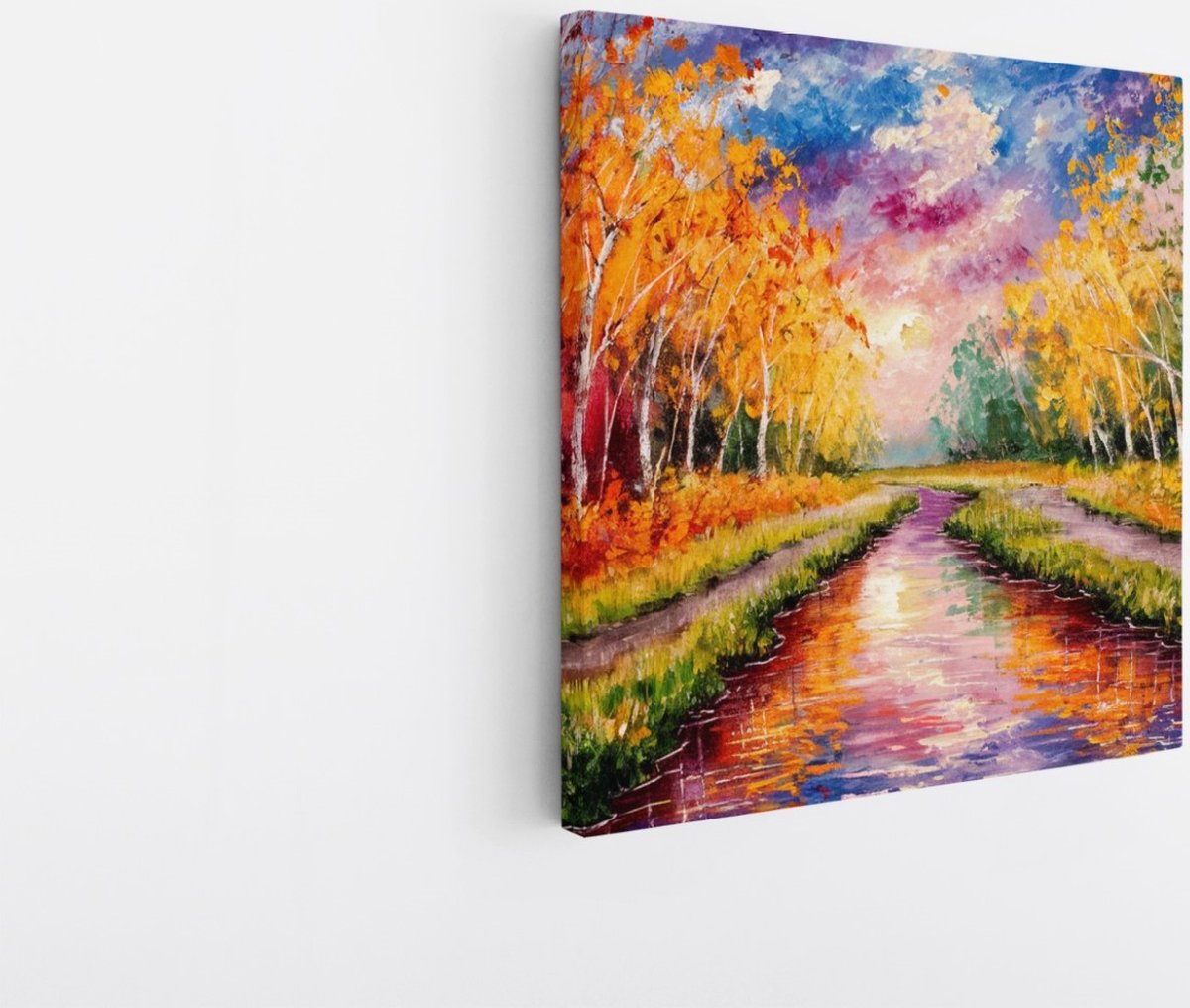 Saammp Canvas Schilderij - Kleurrijke bomen naast een rivier - Natuur - 60x60 - Foto op canvas - Wanddecoratie - Muurdecoratie Woonkamer - Slaapkamer decoratie - Canvas Print