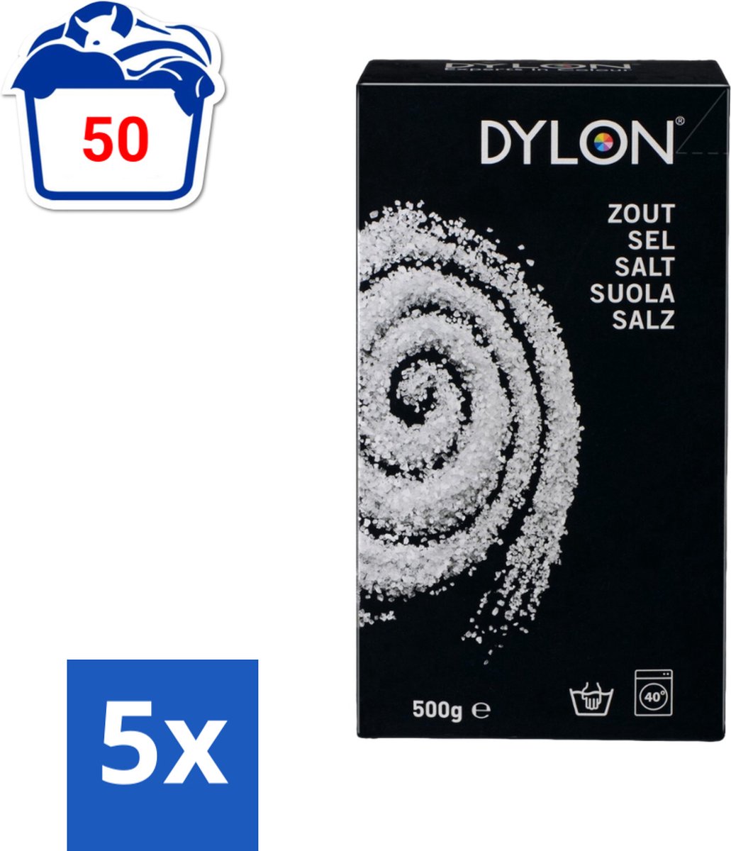 5 x Dylon - Zout - Voor Handwas Textielverf - Optimale Kleurresultaten - 500g - Textielverf - Handwas - Zout - Kleurverf - Kleurresultaat