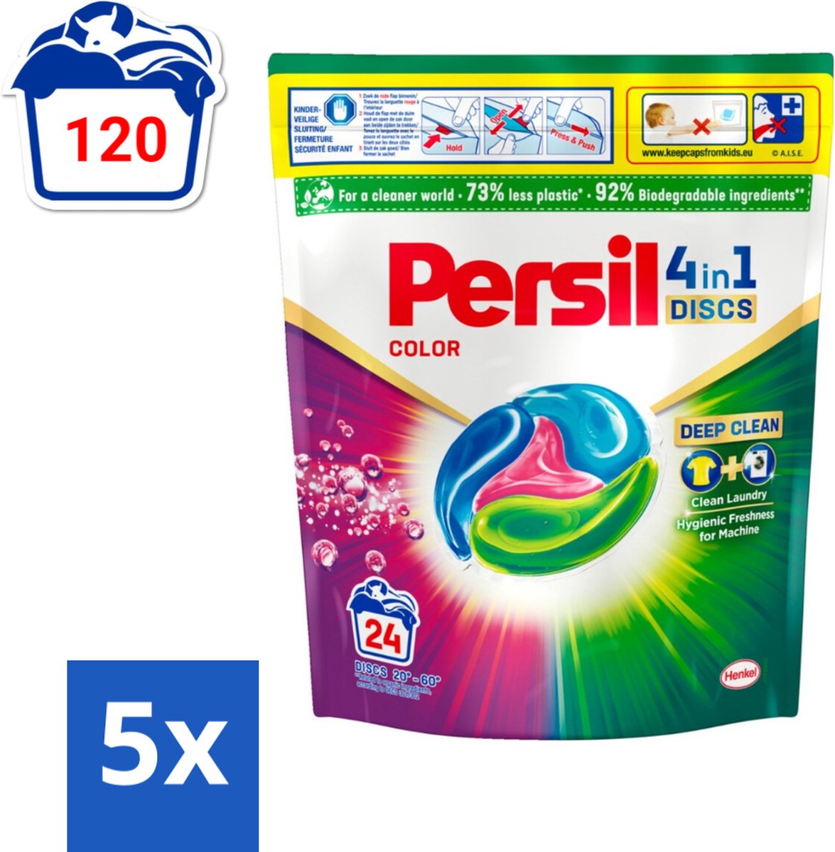 5 x Persil - Wasmiddelcapsules - 4-In-1 Discs - Gekleurde Was - 24 Wasbeurten - Persil 4-in-1 Discs Color - Gekleurde Was - Vlekverwijdering - Frisse Was - Kleurbehoud