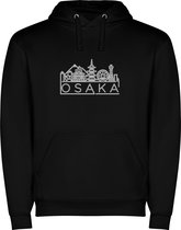 Zwarte unisex hoodie met “ Skyline Osaka Japan – Vakantiegevoel – Strak – Modern “ Print Full Color merk Roly maat L