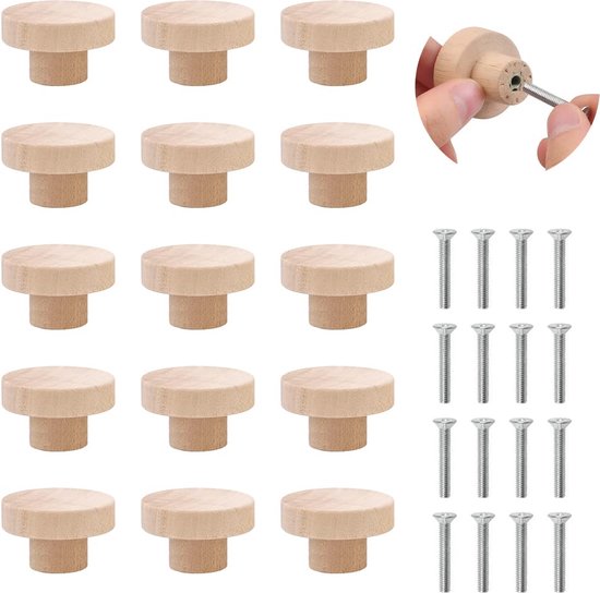 6 stuks houten meubelknoppen hart 6 cm x 6 cm kastknoppen hout ladegrepen massief hout laden knoppen houten knoppen voor keuken, slaapkamer, laden, commodes, kledingkast, meubels