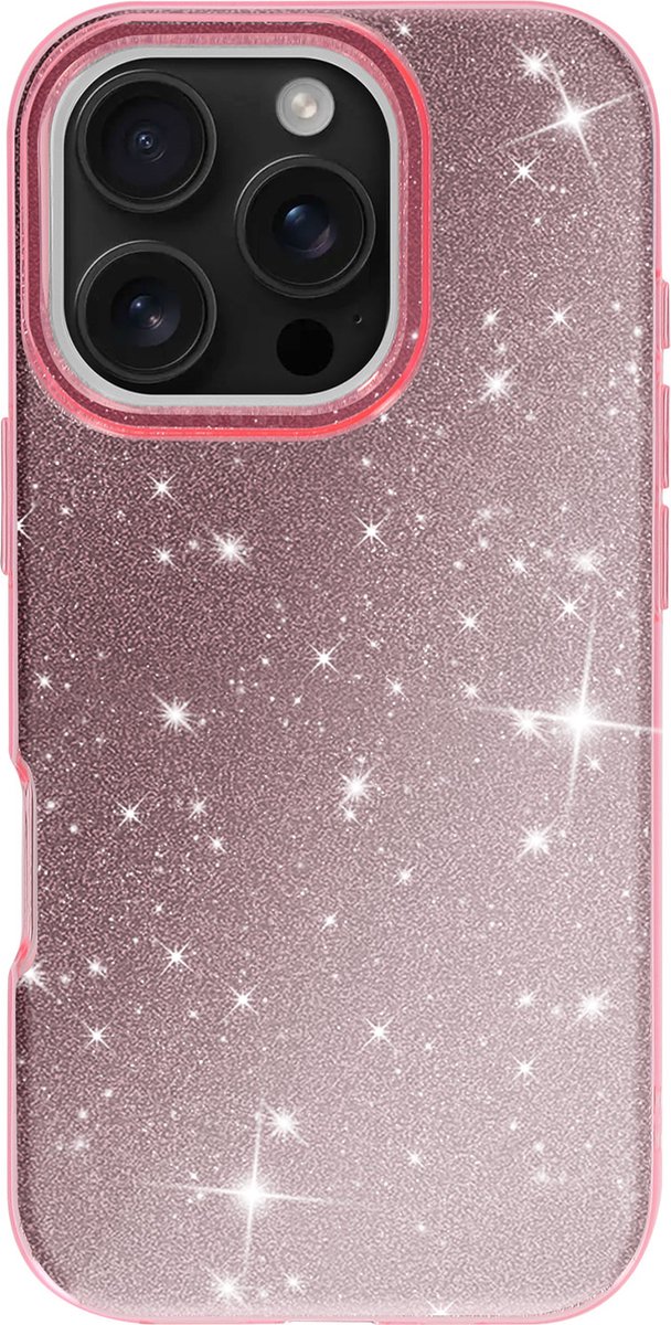 Avizar Glitter telefoonhoes Geschikt voor Apple iPhone 16 Pro Max schokbestendig, Roze