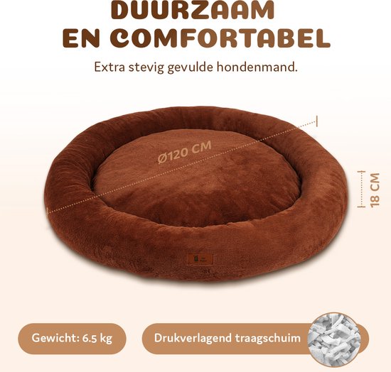 Pet Perfect Lit orthopédique pour chien Donut 120 cm - Coussin pour chien - Lit de Luxe pour chien - Lavable - Extra rempli - Marron