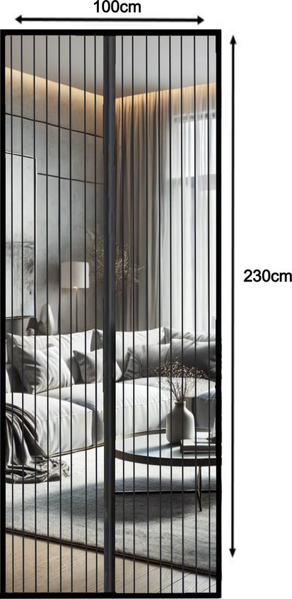 JEAS - Luxe Magnetisch Vliegengordijn - 230x100cm – Horgordijn - Deurgordijn - Deurhor - Zwart