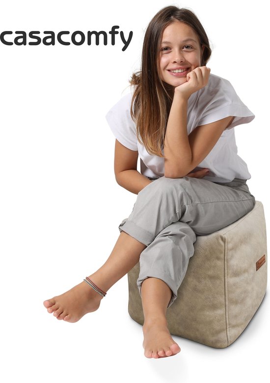 Casacomfy ModiBox – Pouf Carré – Latte – Repose-pieds – Aspect cuir