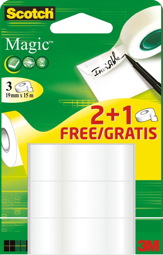 Plakband Scotch Magic 19mmx15m 2+1 gratis onzichtbaar 3 rollen