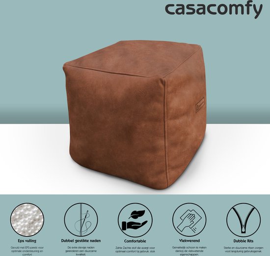 Casacomfy ModiBox – Pouf Carré – Caramel Latte – Repose-pieds – Aspect Cuir