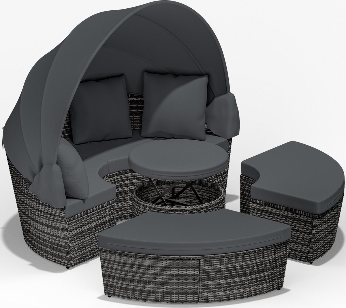 Polyrattan zonne-eiland met grijs kussen - Casaria tuinset.