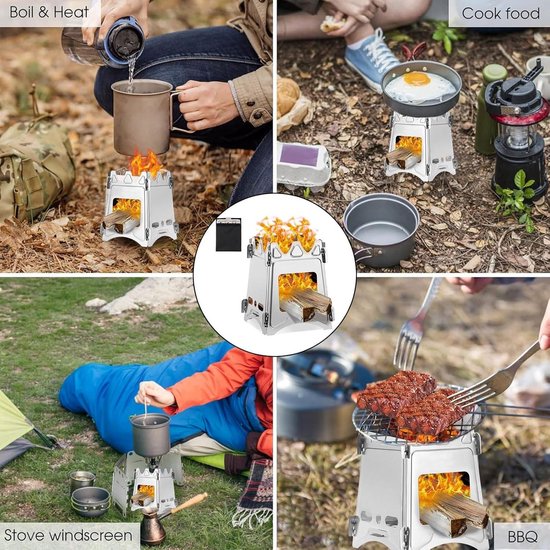 verwarming oven, houtgestookte kamp kachel, camping fornuis, opvouwbare lichtgewicht hout alcohol kachel, 4 in 1 grote houtkachel, camping kachel/ backpacken fornuis draagbare winddichte houtkachel C