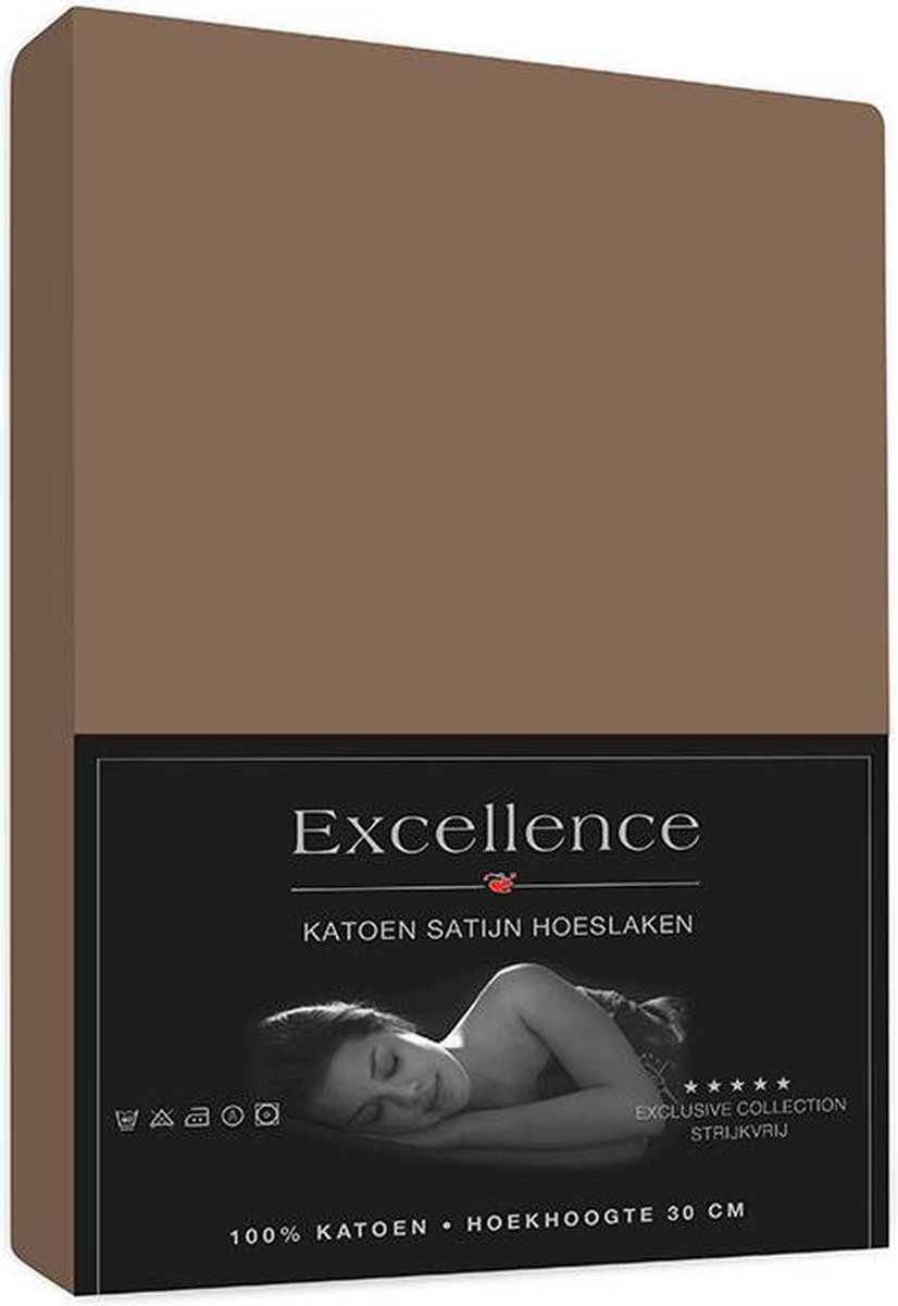 Excellence Katoen Satijn Hoeslaken 120x200cm + 30cm - Taupe
