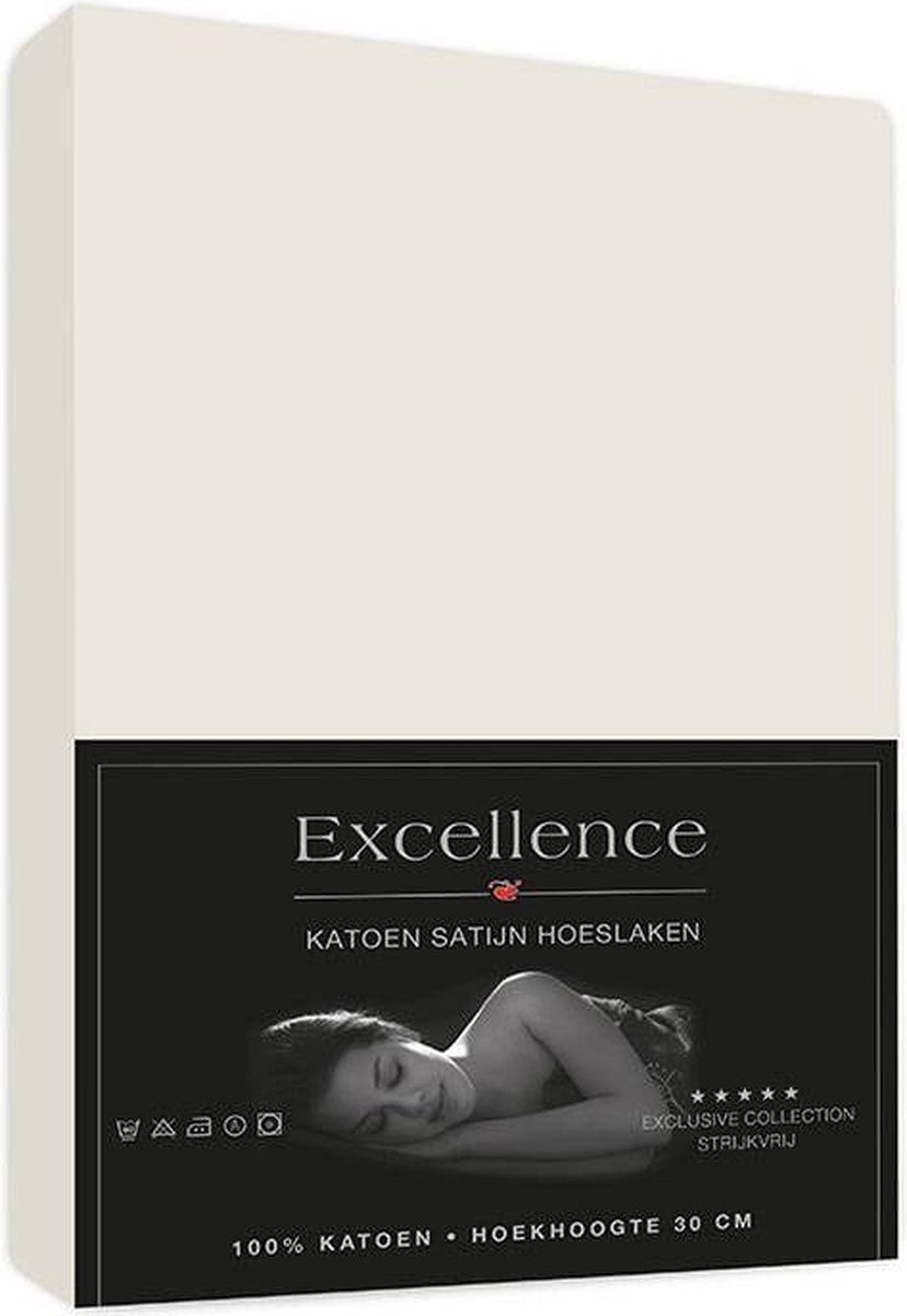 Excellence 100% Katoen Satijn Hoeslaken 160x220cm + 30cm - Creme