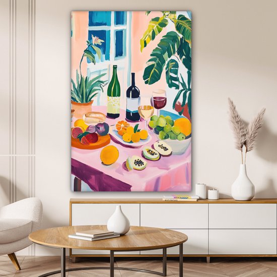 Tableau sur toile 80x120 cm - Décoration murale Tableau - Vin - Fruits - Décoration murale salon - Décoration chambre - Accessoires chambre - Peintures sur toile