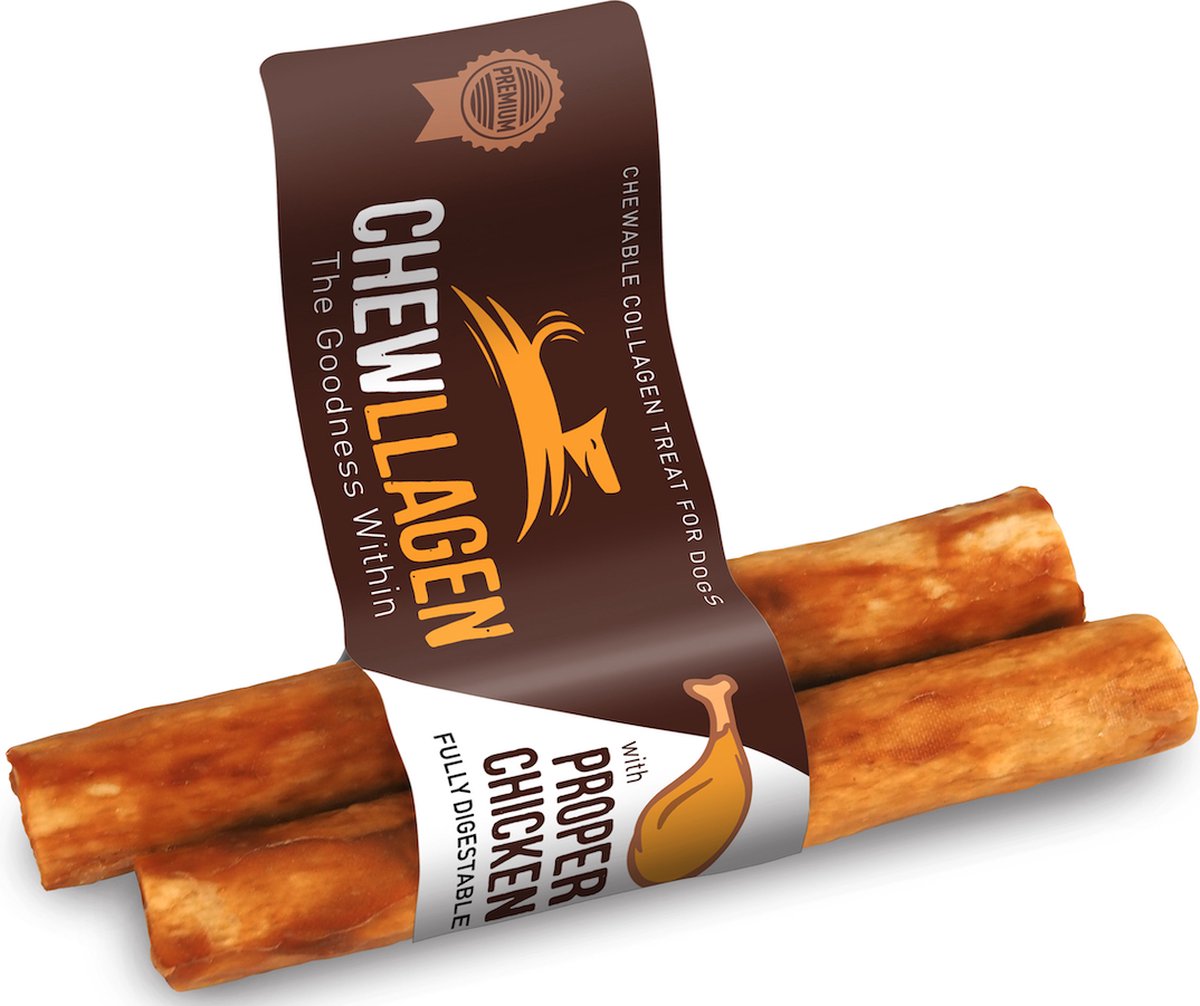 Chewllagen Hondensnacks – Collageen Kauwrollen Kip – 4x 12,5 cm – 100% Natuurlijk – Voor Gewrichten & Spijsvertering