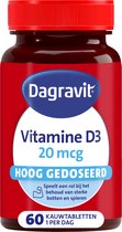 Dagravit Vitamine D3 hooggedoseerd 20 mcg - Ondersteunt het afweersysteem - Ondersteunt het behoud van sterke botten en spieren - 60 kauwtabletten