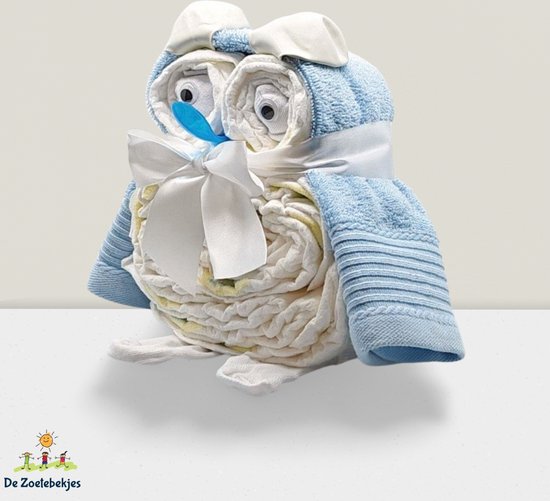 De Zoetebekjes - Pampertaart - Luiertaart - Kraamcadeau - De Uiltjesknapper - Lichtblauw