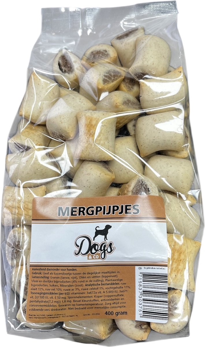 Hondenkoekjes Dogs&Co - Mergpijpjes 400 gram - Snacks voor honden