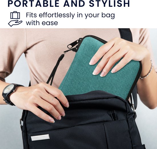 kwmobile universele e-reader hoes geschikt voor 6" eReader hoesje - Stoffen cover voor eReader 17 x 12 x 2 cm - E reader sleeve met rits - In petrol van kwmobile — afbeelding 4