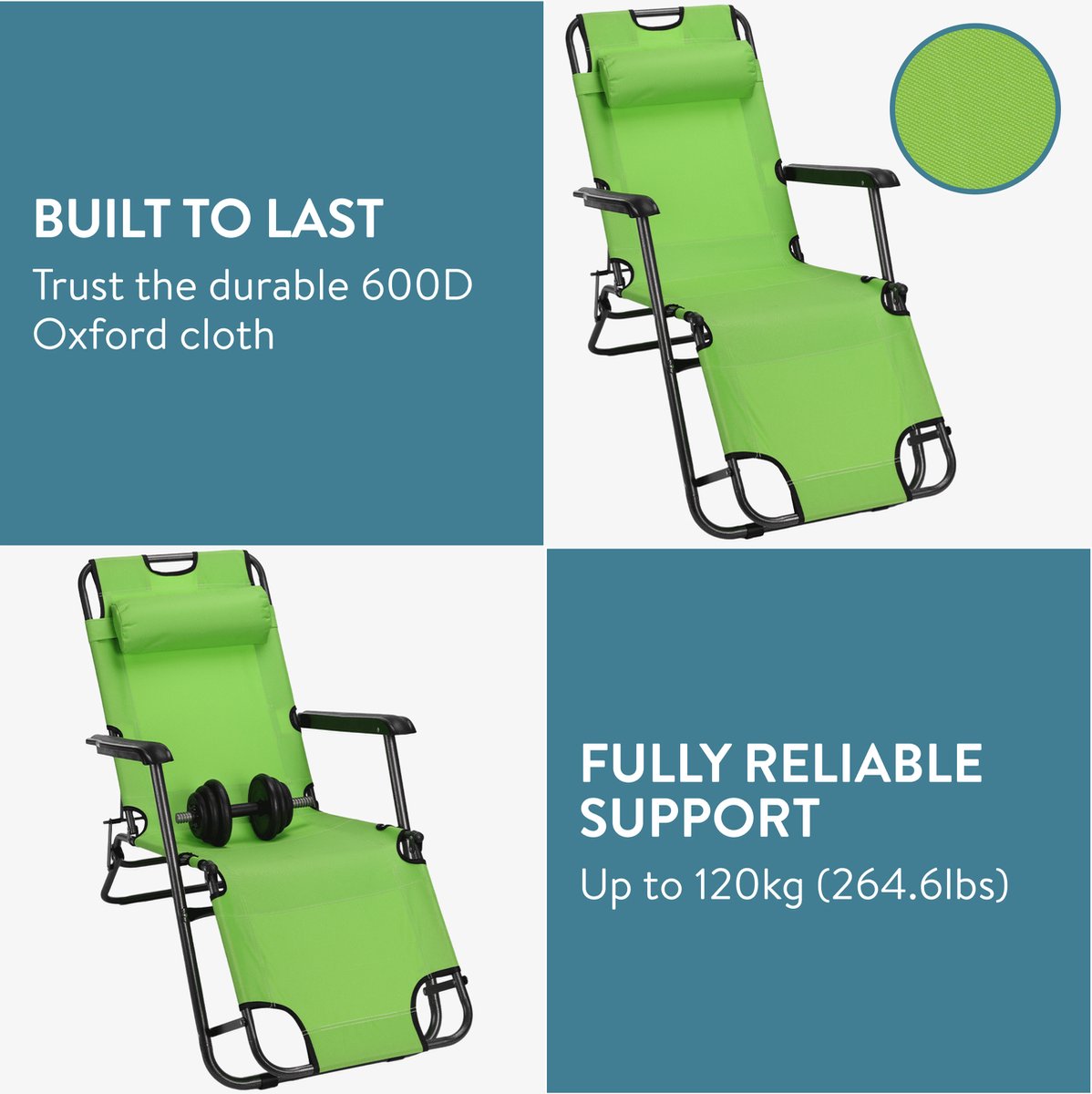 HIXA Strandmat met Rugleuning - Strandstoel - Opvouwbaar - Ligbed