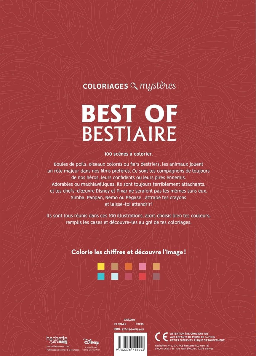 Disney Coloriages Mystères - Best of Bestiaire - Kleuren op Nummer - Hachette - Kleurboek voor volwassenen — afbeelding 5