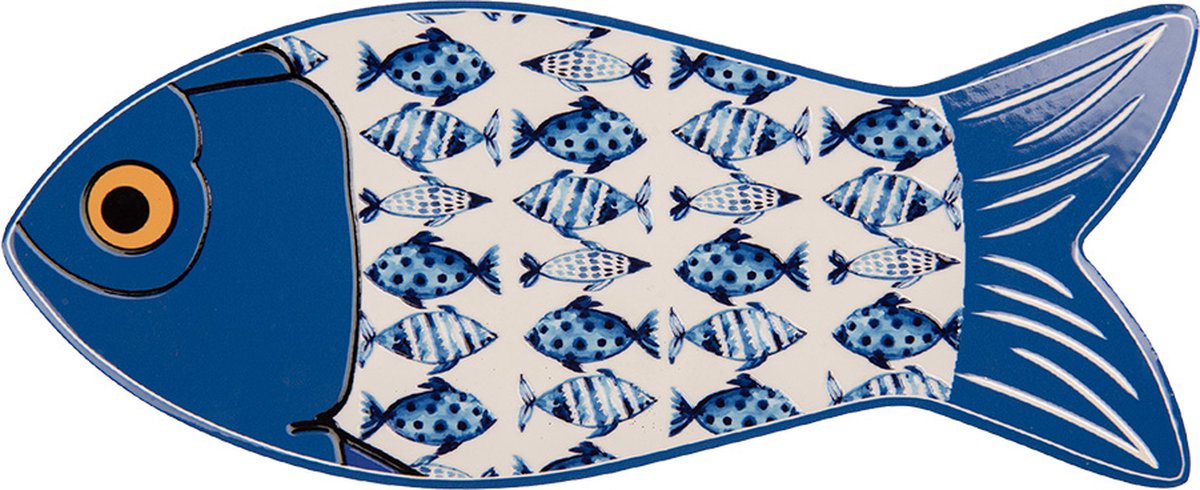 Clayre & Eef Onderzetters Pannen Vis 12x30 cm Blauw Keramiek