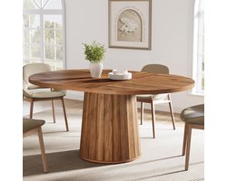 Tribesigns Keukentafel - Ovaal Eettafel - 140 X 100 X 75 cm - Eetkamertafel met Houten Textuur Oppervlak - Industrieel Design - Vintage - Rustiek Bruin