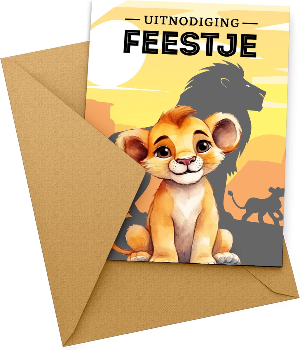 Uitnodiging Kinderfeestje | Kaartjes met Enveloppen 10 stuks | Leeuwtje | Beschrijfbaar | Uitnodigingskaarten | Uitnodiging verjaardag | Uitnodiging verjaardag feest | Uitnodiging kinderfeestje Jongen of Meisje | Uitnodiging feestje | Uitnodigingen