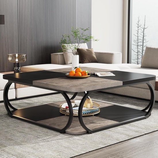 Tribesigns Table basse - Table basse Carrée - Table d'appoint de salon - 100 x100 x 50 cm - Grijs - Table basse