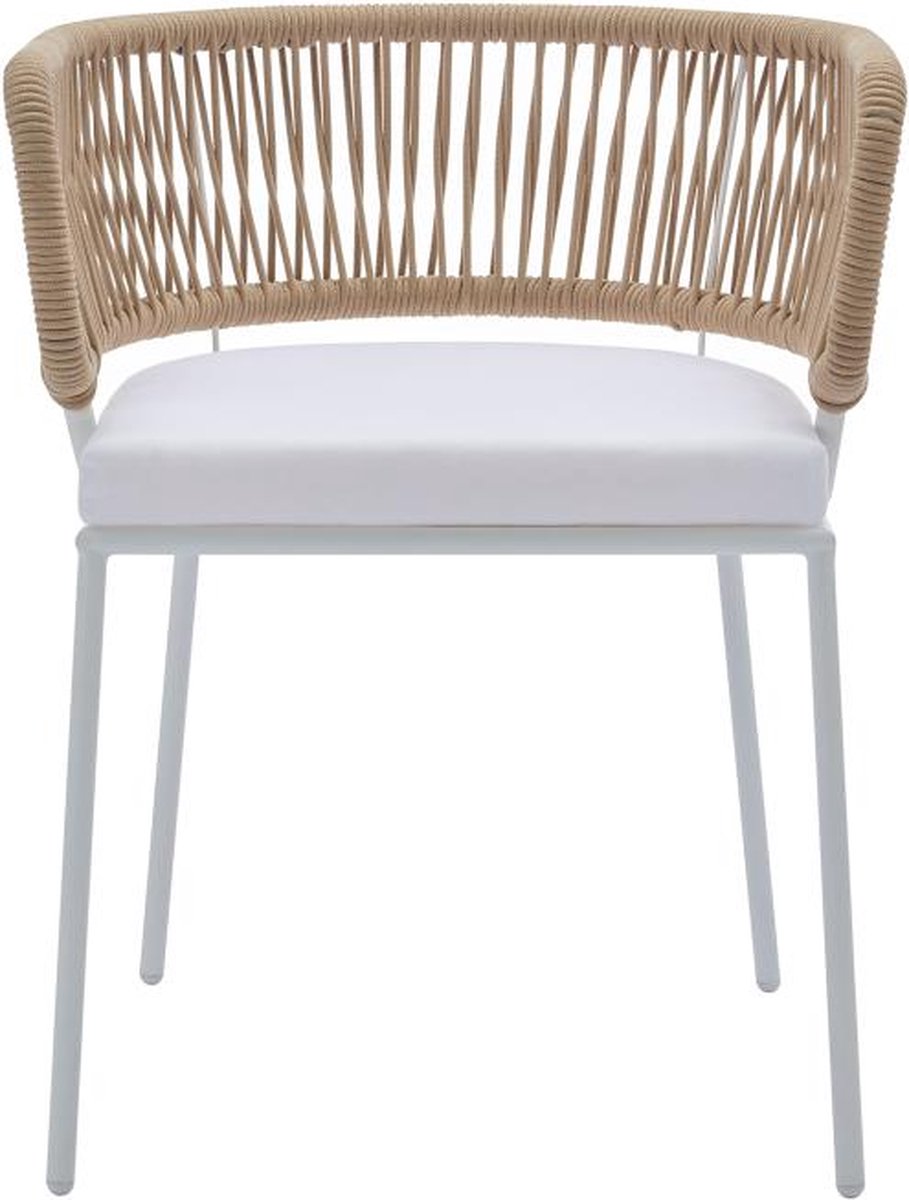 Set van 2 beige metalen tuinfauteuils met witte kussens - PISTO van MYLIA.