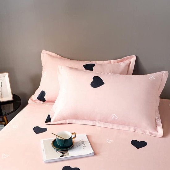 Hoeslaken 140x200 cm Protège matelas Kids drap housse motif coeur rose caricature drap housse en microfibre pour lit à sommier tapissier, matelas jusqu'à 30 cm de hauteur