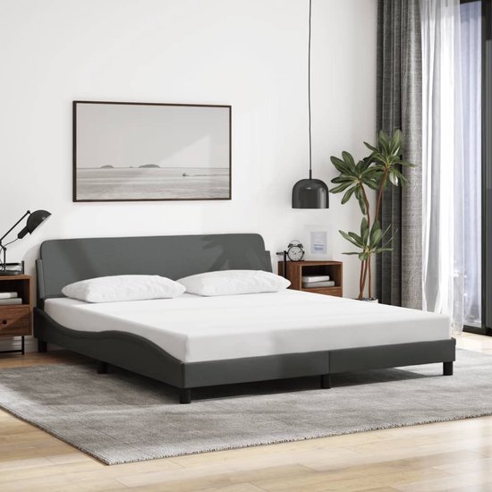 vidaXL - Bed frame Dover met hoofdbord - Donkergrijs - Stof - 80x200 cm