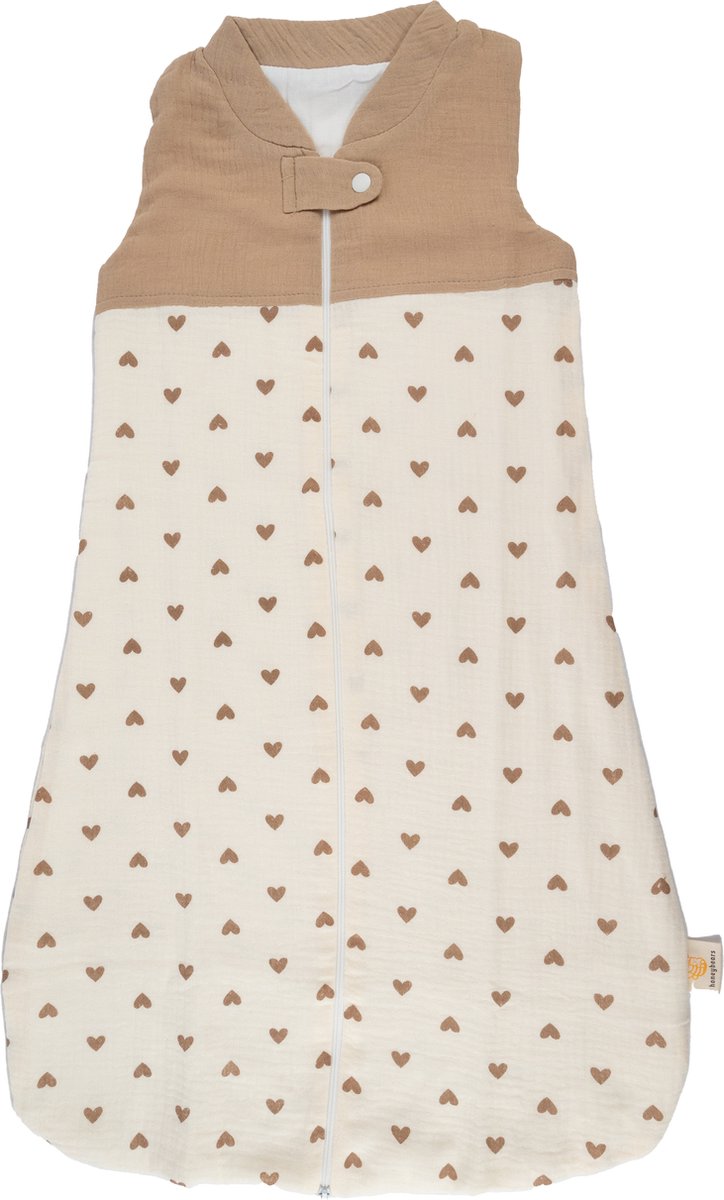 Honeybears Hydrofiele Slaapzak – Slaapzak baby – Baby slaapzak 70 cm – Beige met hartjes - 0-6 maanden