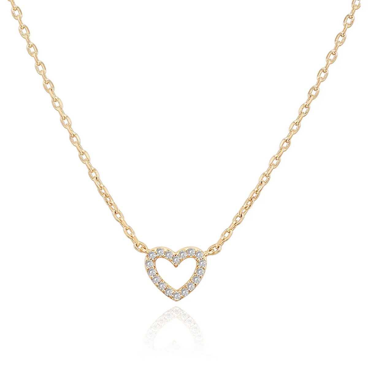 Ketting & hartje met steentjes - Kristal - Stainless Steel verguld - Valentijn - Schakelketting dames - Hartjes hanger