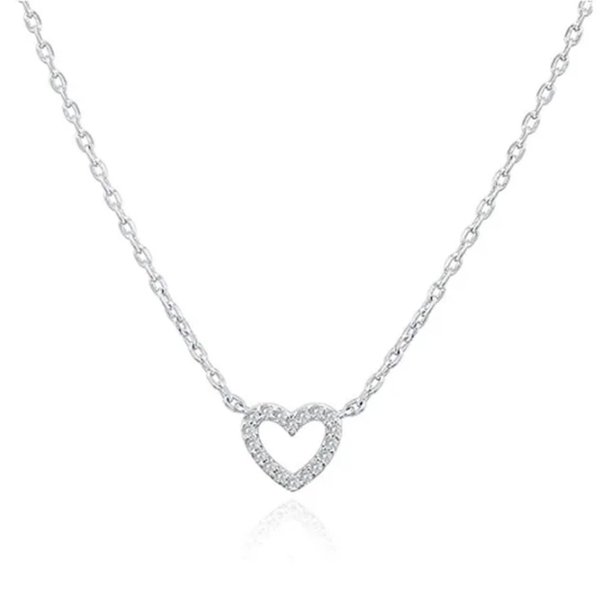 Ketting & hartje met steentjes - Kristal - Stainless Steel gepolijst - Valentijn - Schakelketting dames - Hartjes hanger