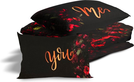 Bed Glow & Apparel - SPECIAAL VALENTIJNSDAGGE SCHENK!!! - Dubbele persoons Dekbedovertrekset 200 x 200 cm en 2 kussensloops 60x70 cm - 100% katoen - Bloemen patroon in hart figuur van Bed Glow & Apparel — afbeelding 4