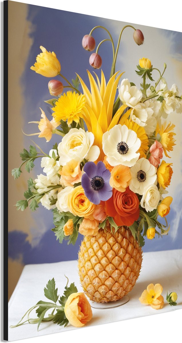 Wanddecoratie Metaal - Aluminium Schilderij Ananas Bloei - 30 x 20 cm - Ananas - Muurdecoratie woonkamer en slaapkamer - Inclusief ophangsysteem - Modern - Modern - Displate alternatief