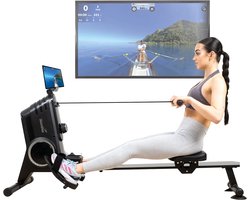 Skandika roeitrainer Oxford Pro – Magneetrem, Bluetooth, indoor roeitoestel met app, 8 weerstandsniveaus, tot 120 kg | Roeitrainer voor thuis, roeimachine, krachttraining, roeitrainers
