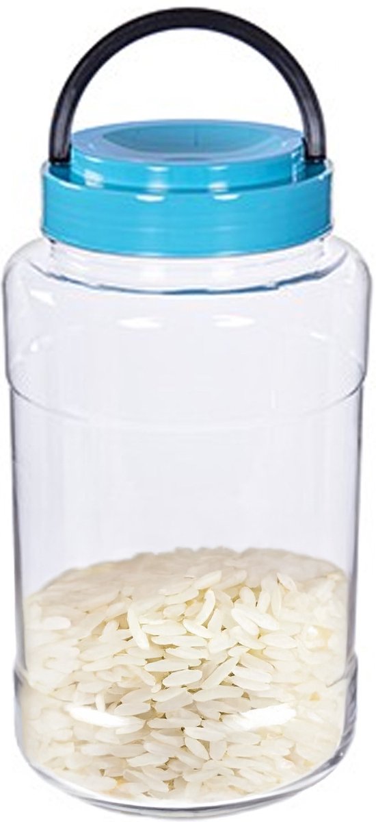 CM Voedsel opslag container - kunststof - 4 liter - afsluitdop en draag hengsel - transparant/blauw - voorraadpot