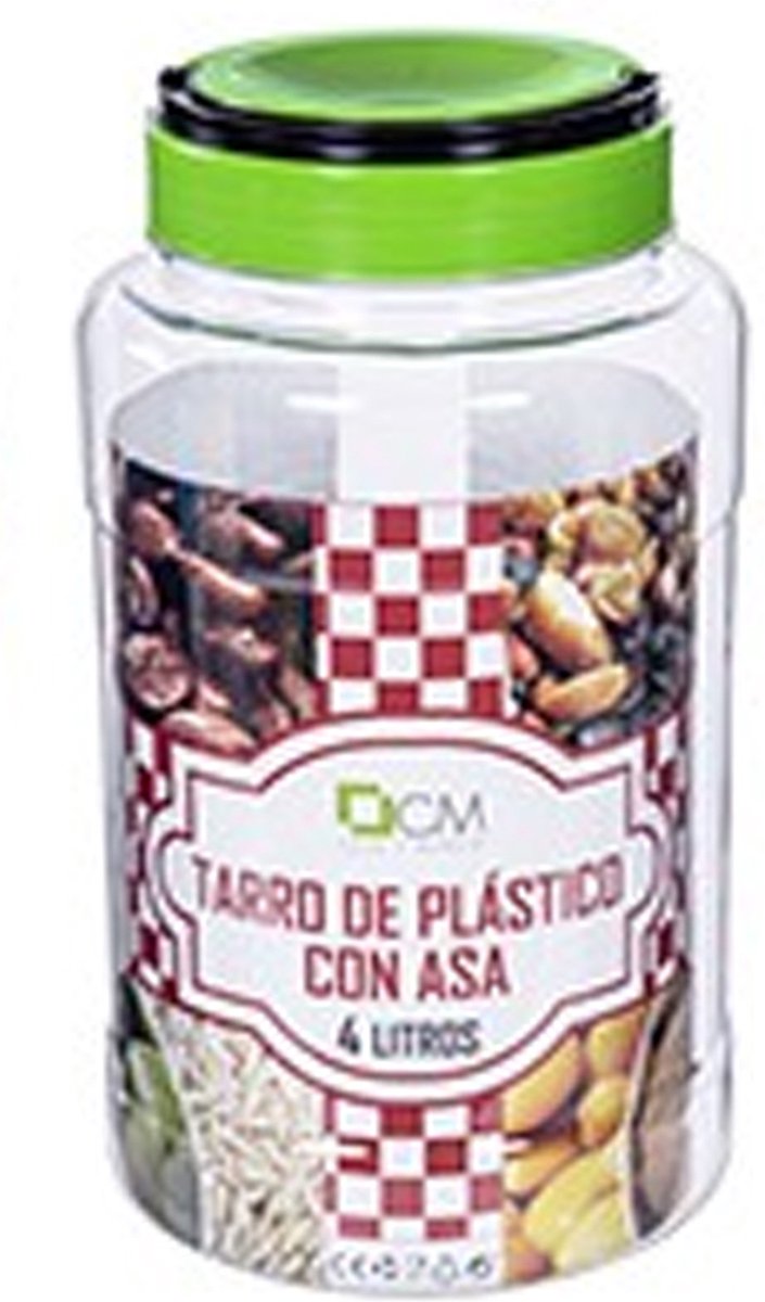 CM Voedsel opslag container - kunststof - 4 liter - afsluitdop en draag hengsel - transparant/groen - voorraadpot