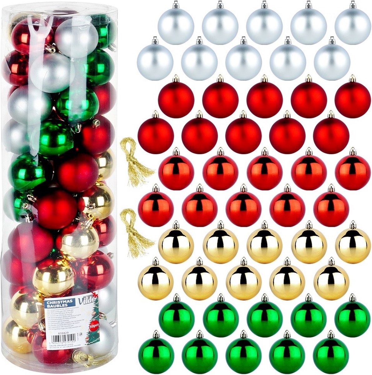 Kerstballen Set Onbreekbaar Zilver Rood Goud Groen 6 cm 50 stuks - Kerstdecoratie
