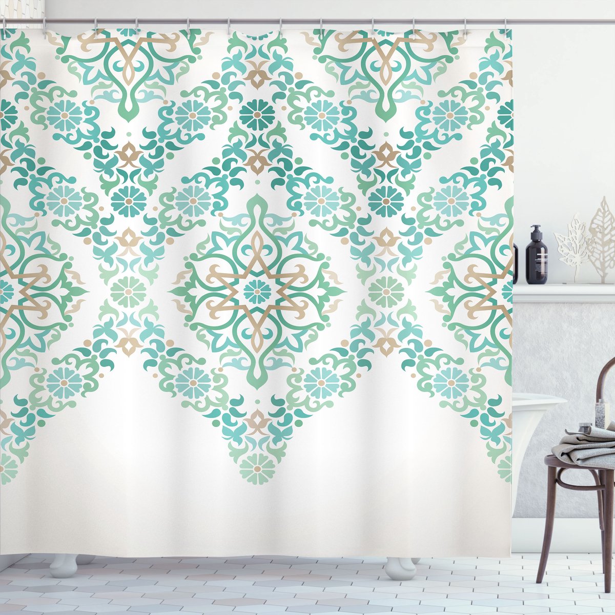 New Bed Historisch Oud Marokkaans motief Douchegordijn Badkamer Decor Set met Haakjes, 180 cm B x 200 cm L