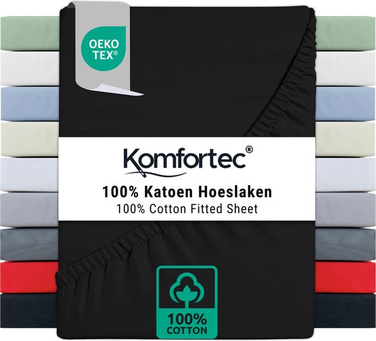 Drap-housse Hoeslaken Jersey Stretch 140x200 cm - Épaisseur du matelas 30 cm - Autour de l'élastique - 100% Katoen - Zwart