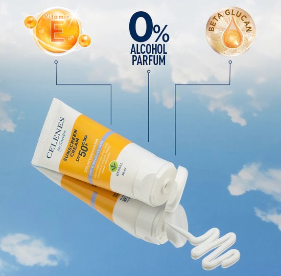 Celenes by Sweden Écran solaire à base de plantes SPF50+ pour peaux sèches et sensibles - 50 ml - Filtres minéraux et organiques, huile d'avocat et Vitamine E, résistant à l'eau, sans résidus Witte , sans parabènes ni Parfum, végétalien