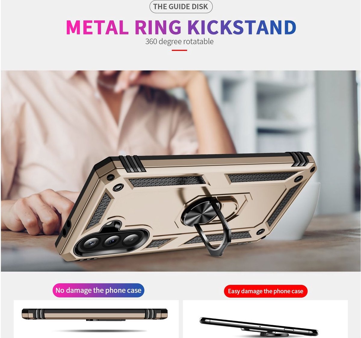 Mobigear Hoesje geschikt voor Samsung Galaxy A36 Telefoonhoesje Hardcase | Mobigear Armor ring Backcover Shockproof met Ringhouder | Schokbestendig Galaxy A36 Telefoonhoesje | Anti Shock Proof - Goud