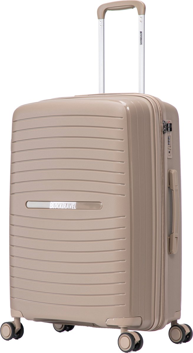 BlockTravel® Reiskoffer 51x30x76 - 98 - 108 Liter - Trolley - Koffer L - Rolkoffer - Suitcase - Valies - TSA-slot - Lichtgewicht - Vergrootbaar - Supersterk en scheurt niet - Polypropyleen - Champagne