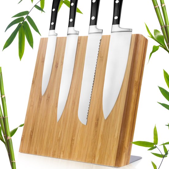 Groot Houten Messenblok Magnetisch Coninx Quin XL 27.5×27.5CM | Messenmagneet zonder messen | Messenhouder | Antislip – RVS-Acacia hout.