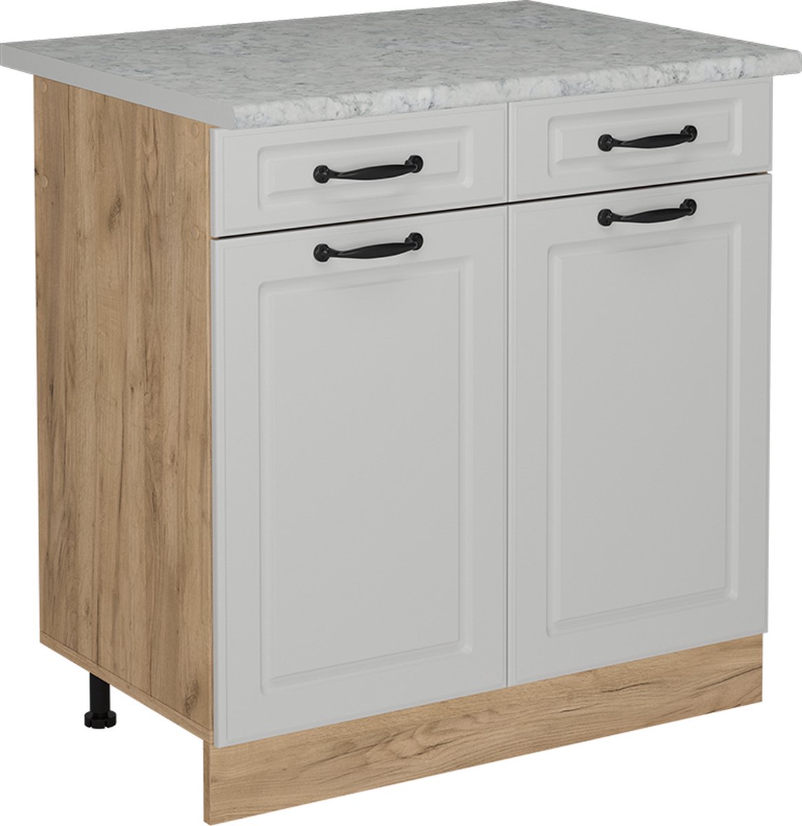 Vicco R-Line Keukenonderkast – 80 cm WB Marmer Wit Landhuis Wit landelijk/Goudkleurig Eiken