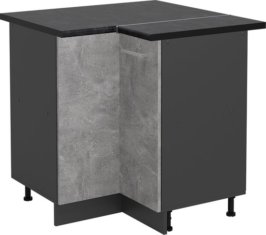 Hoekkeukenkast voor schuine wand R-Line Blauw-grijs 75.6 cm met 1 deur Vicco | Blauw-grijs/Goudkleurig Eiken | Hoekkast met schuin plafond 76 cm | 406673159117606