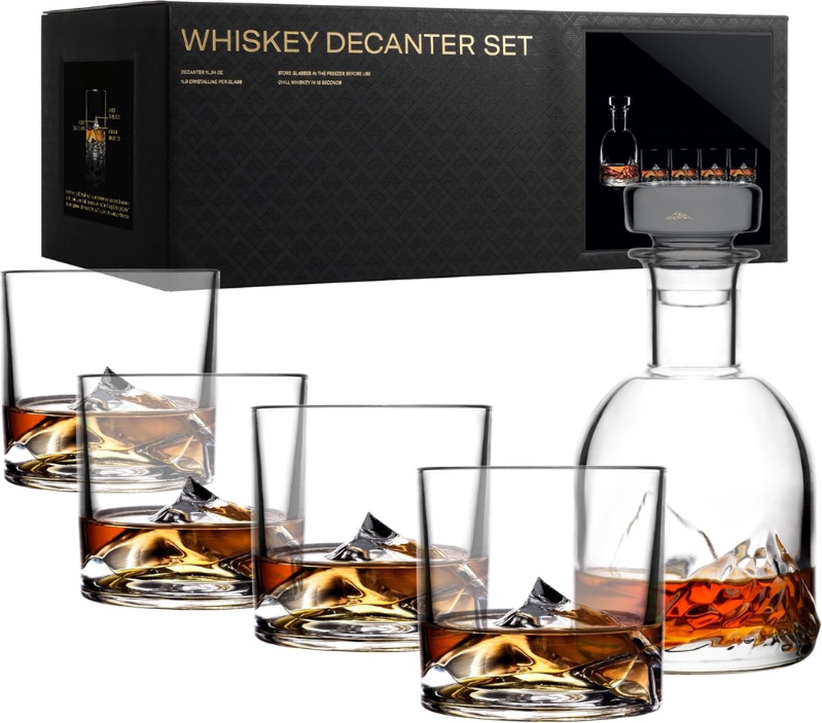 Everest 5 Stuks Whiskyglazen Van Kristal Met Whiskykaraf Cadeau Voor Mannen Voor Cocktails Gin Bourbon Rum