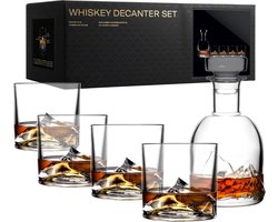 Everest 5 Stuks Whiskyglazen Van Kristal Met Whiskykaraf Cadeau Voor Mannen Voor Cocktails Gin Bourbon Rum Image